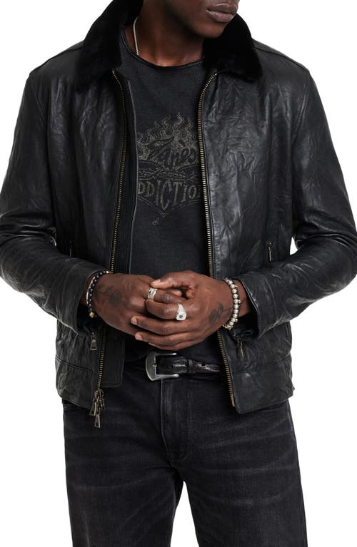 John Varvatos Sant Moto Jacket with Genuine Shearling Collar in Black 