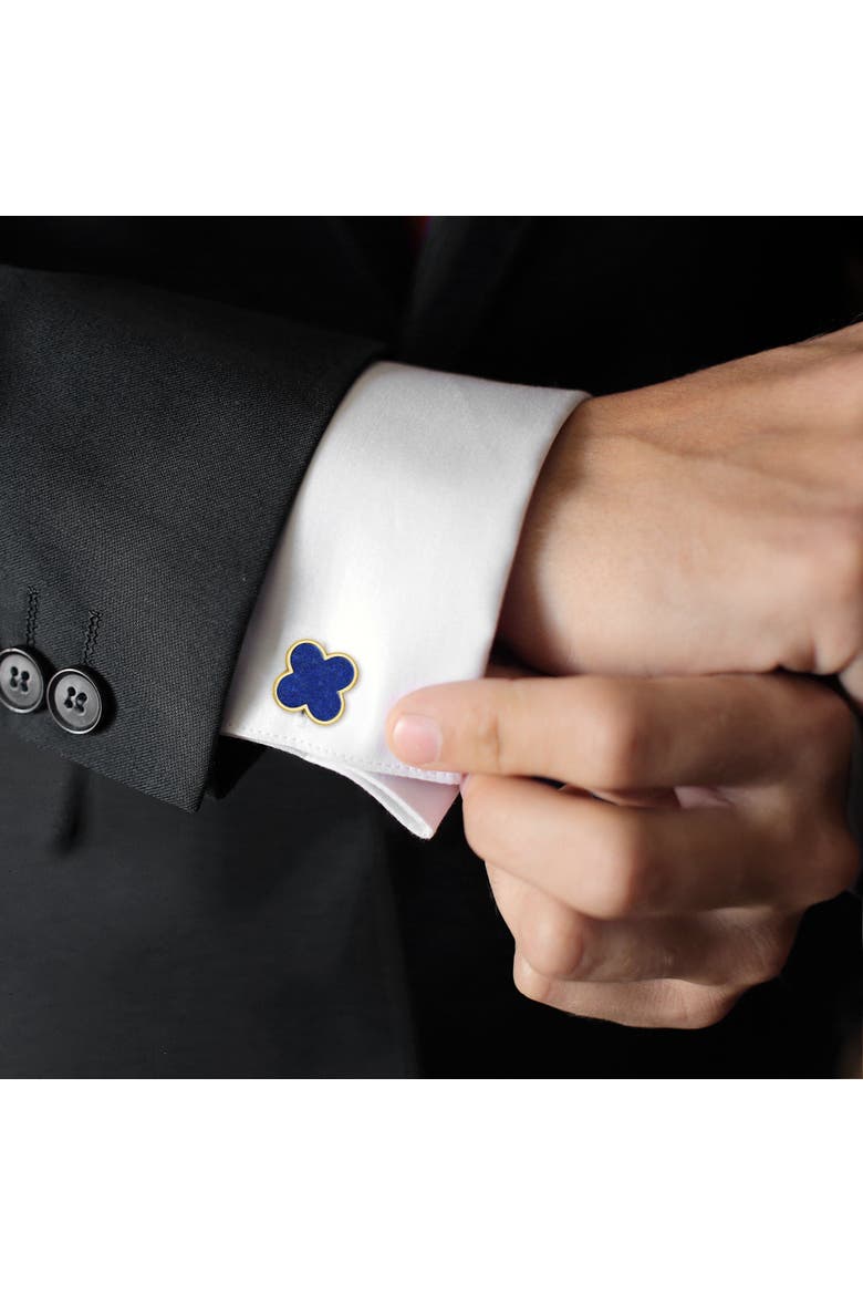 Four Leaf Clover 18K Gold Vermeil Sterling Cufflinks, Alternate, color, BLUE