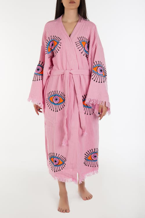 Forever & Always Shoes Aria Evil Eye Handmade Cotton Kimono In Light Pink