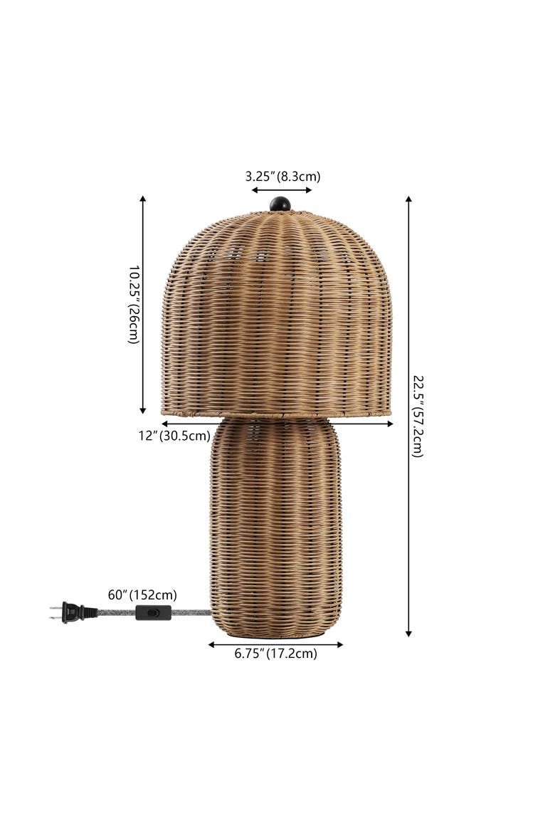 Minna 22.5" Modern Coastal Woven Rattan Arched LED Table Lamp, Alternate, color, Natural Brown