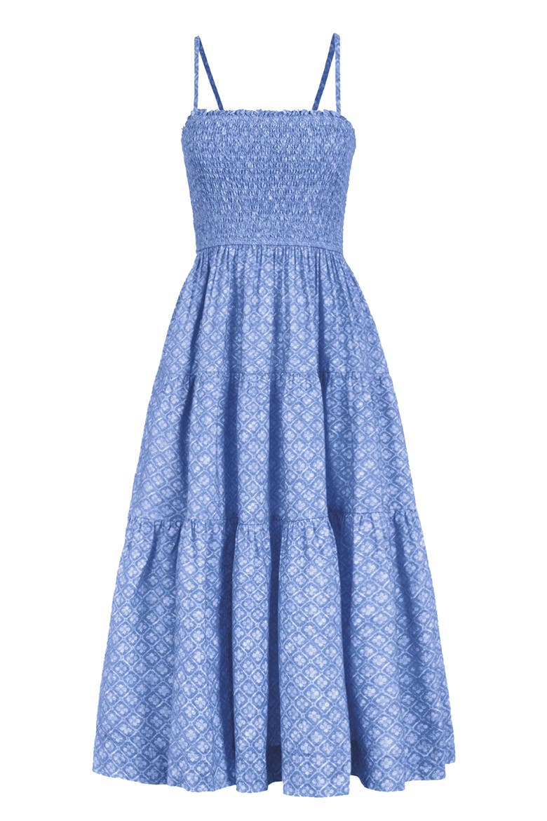 Kristen Smocked Tiered Midi Dress, Alternate, color, Meridien Breeze