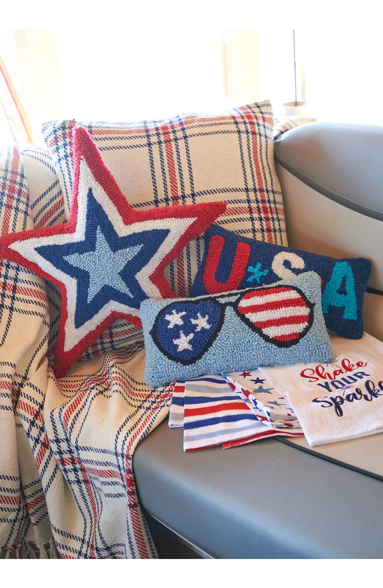 C&F Home Patriotic Red White & Blue Star Shaped Hooked Accent Throw Pillow, 18" x 18", Alternate, color, Blue