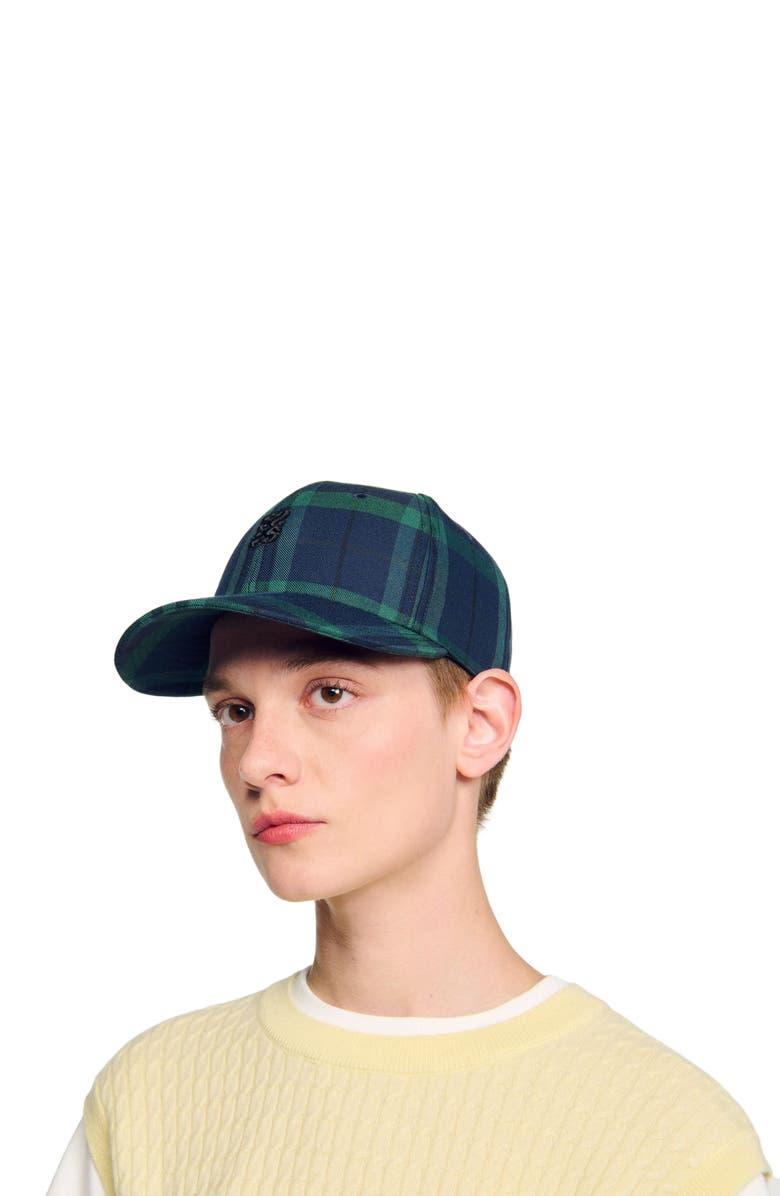 SANDRO Checked cap, Main, color, Green / Blue