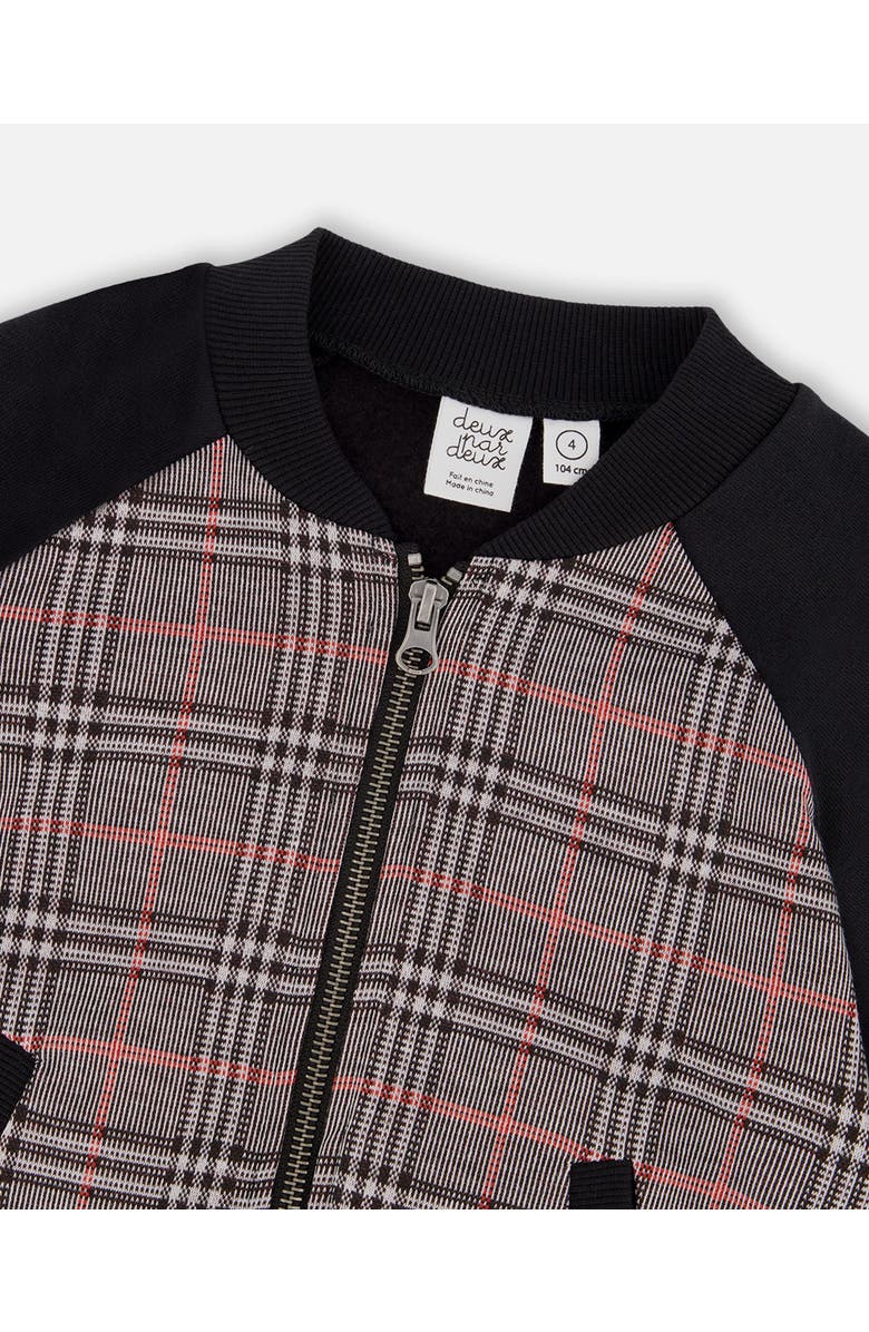 Deux par Deux Bi-Material Zip Front Jacket Plaid, Alternate, color, Gray And Black