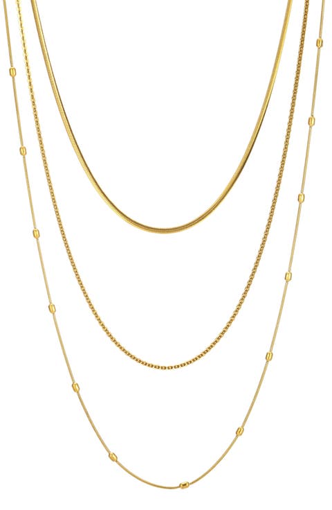 Tarnish Resistant 18K Gold Plate 3-Layer Connected Chain Necklace