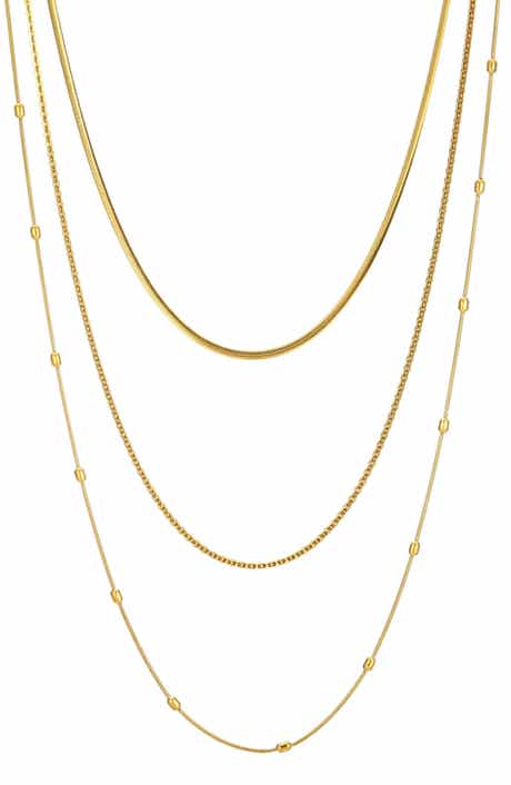 Tarnish Resistant 18K Gold Plate 3-Layer Connected Chain Necklace