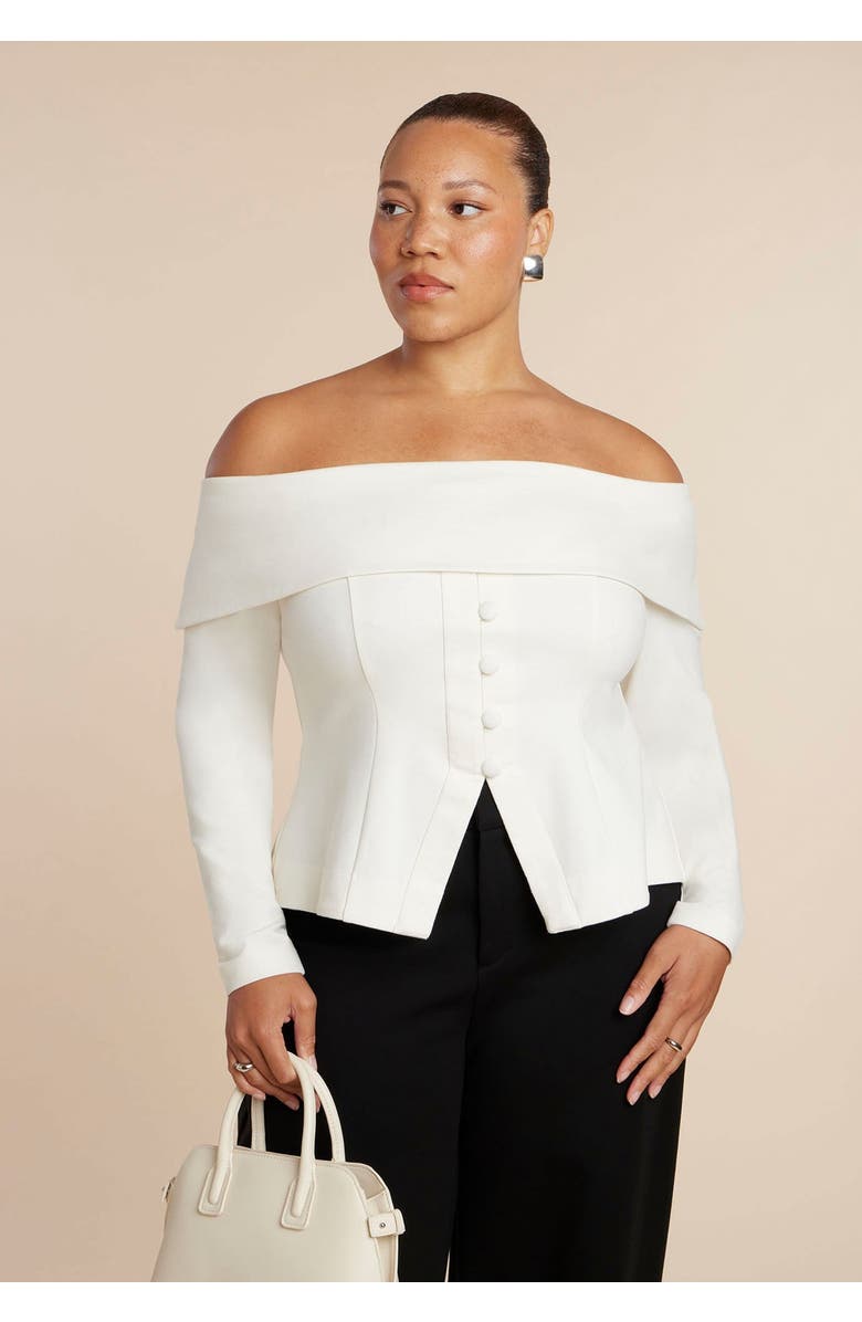ELOQUII Fold Over Top With Front Button Detail, Alternate, color, Barbados Cherry