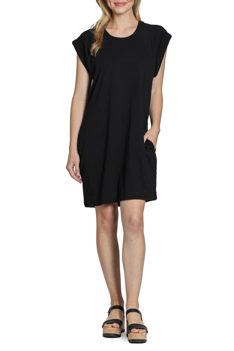 Raglan Cap Sleeve Cotton Shift Dress, Main, color, BLACK