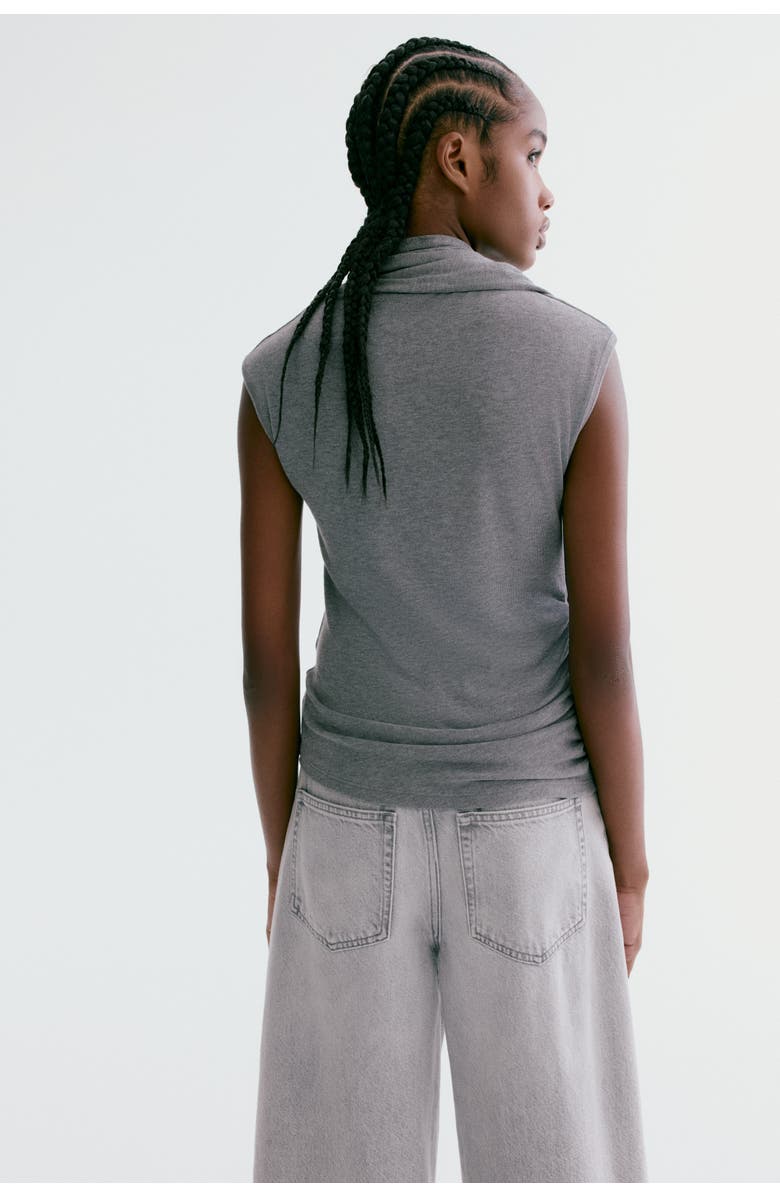 H&M Scarf-collar Top, Alternate, color, Dark Gray Melange