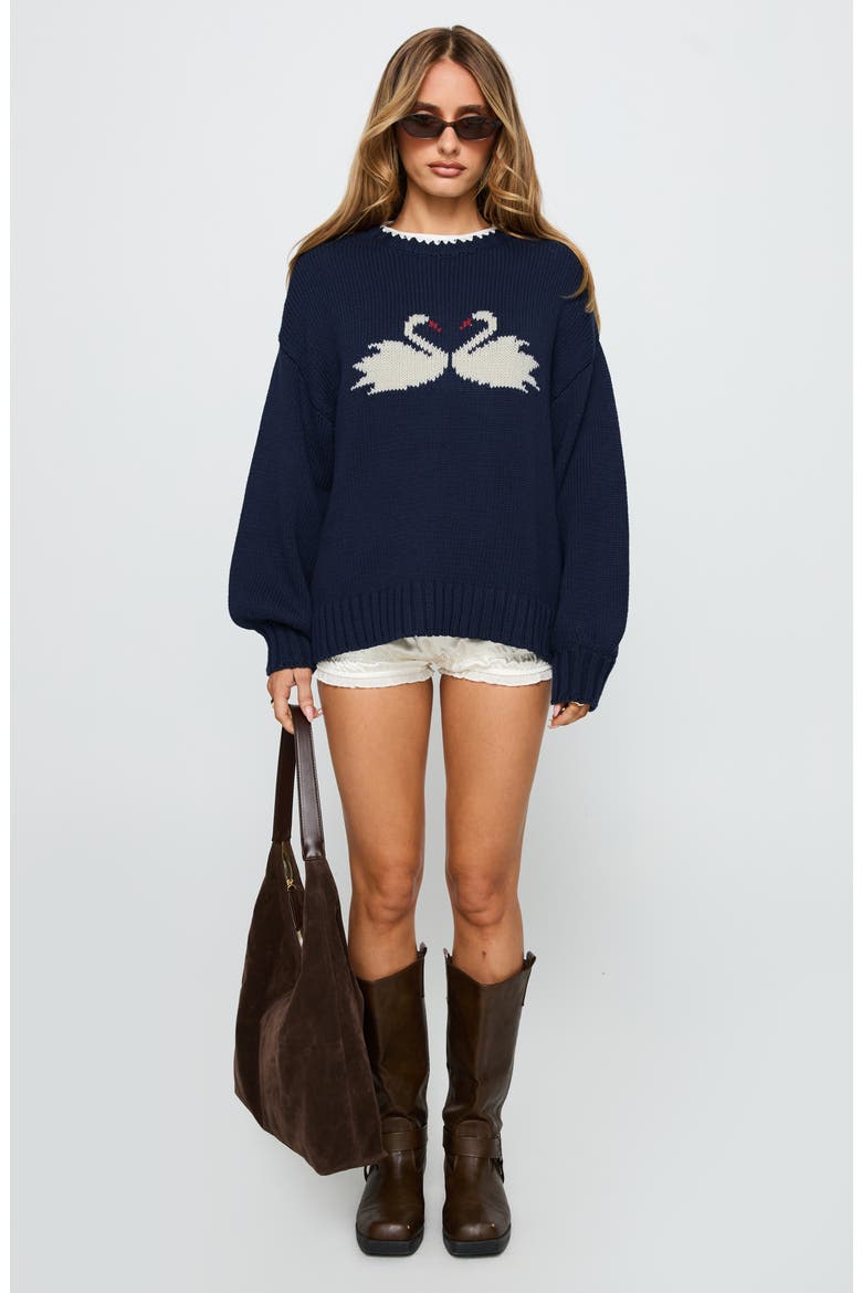 Swan Lake Love Oversize Sweater, Alternate, color, NAVY