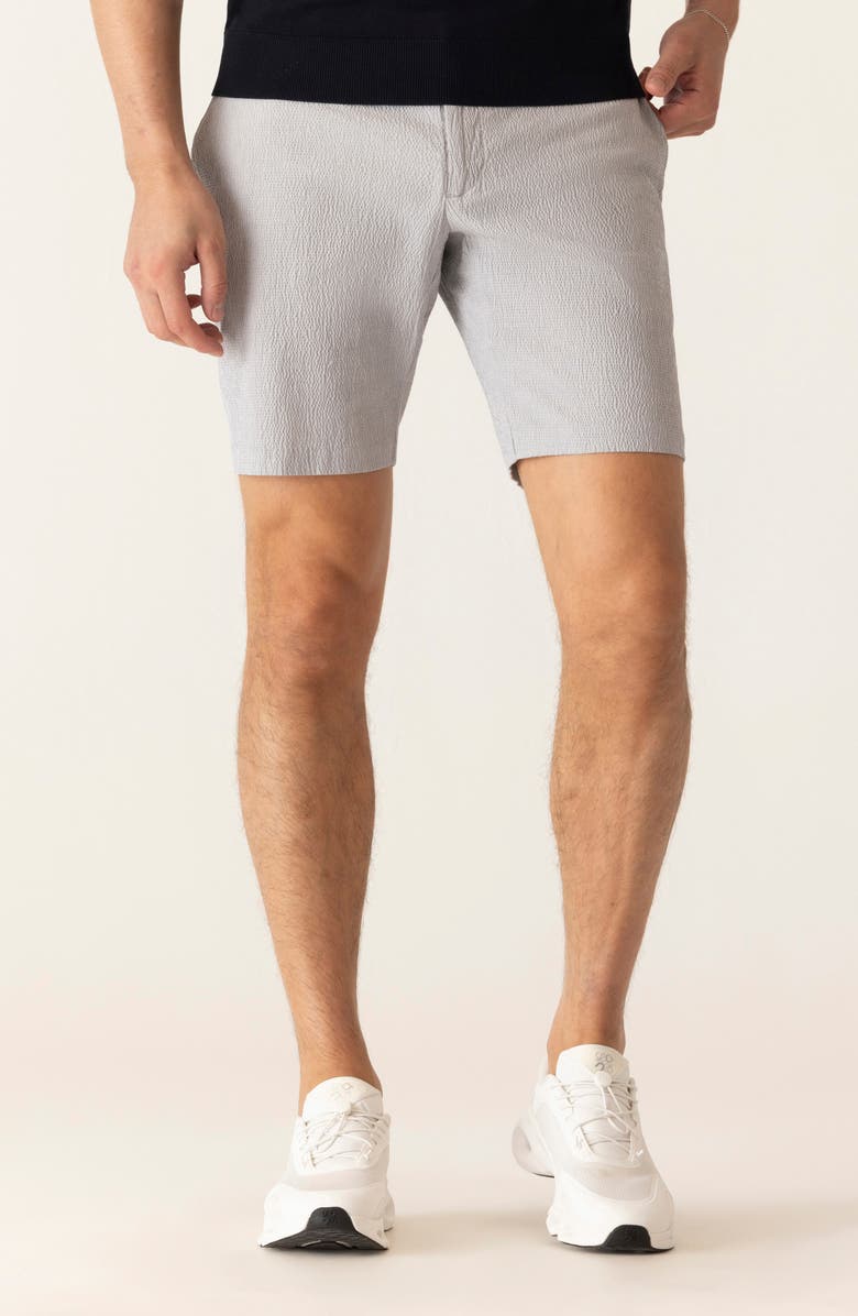 DEKE Galaxy Bermuda Flat Front Cotton Seersucker Shorts, Main, color, Indigo