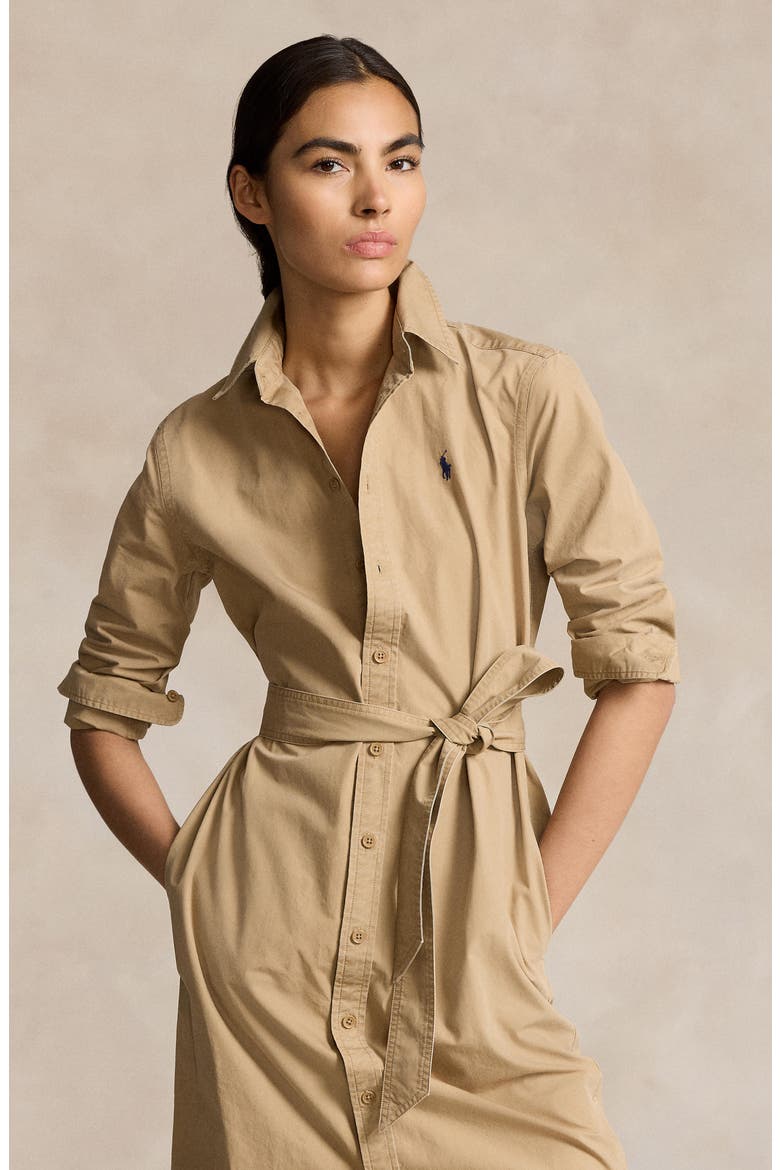 Cory Tie Belt Long Sleeve Twill Maxi Shirtdress, Alternate, color, RL KHAKI