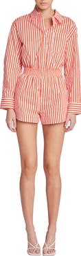 English Factory Stripe Long Sleeve Cotton Romper