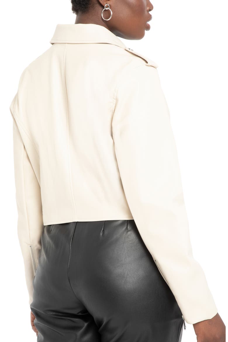 Faux Leather Moto Jacket, Alternate, color, BONE WHITE