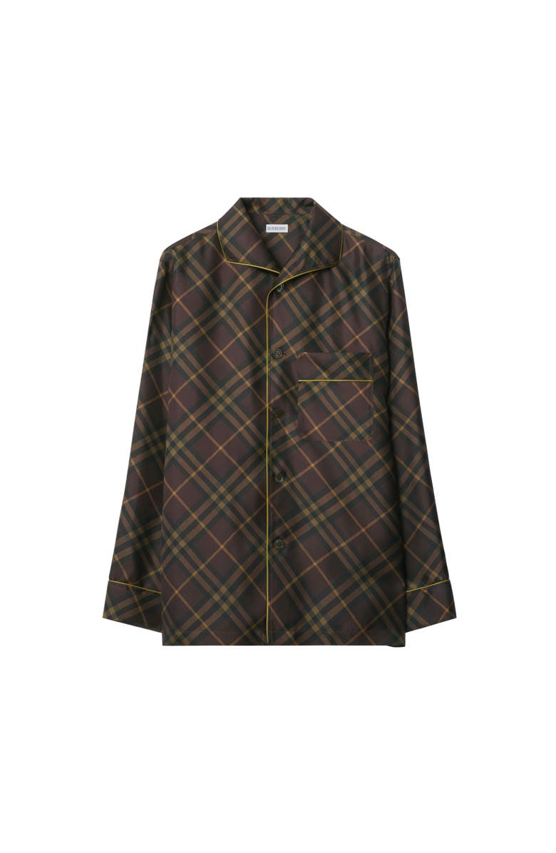 Burberry Check Silk Pyjama Shirt, Alternate, color, Truffle Brown