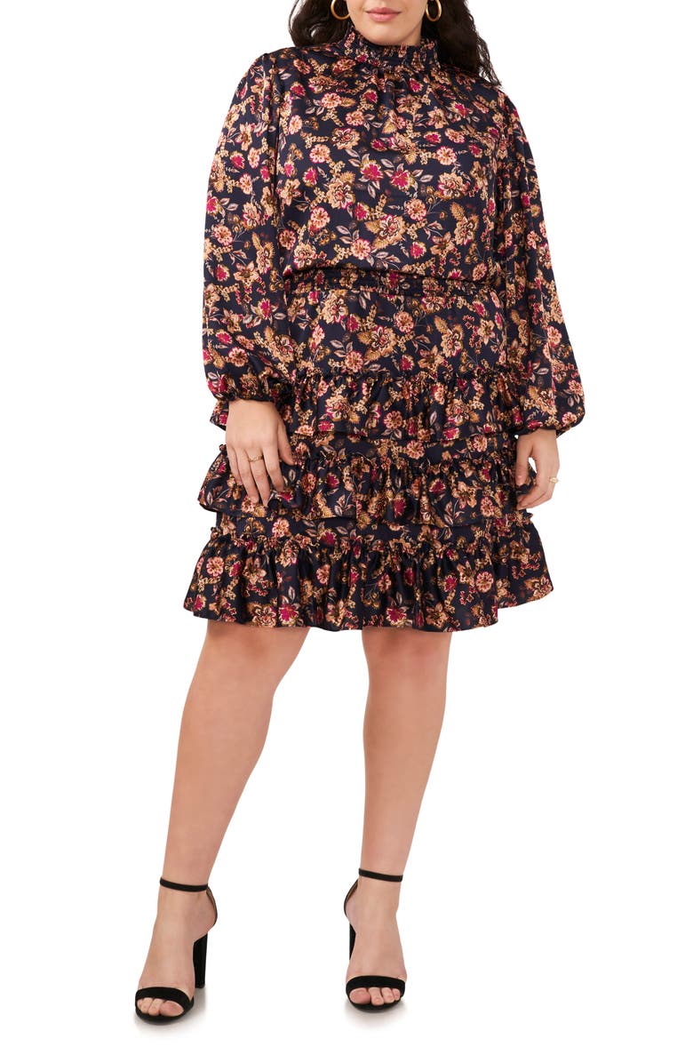 1.STATE Floral Print Long Sleeve Minidress, Main, color, Woodblockfloral