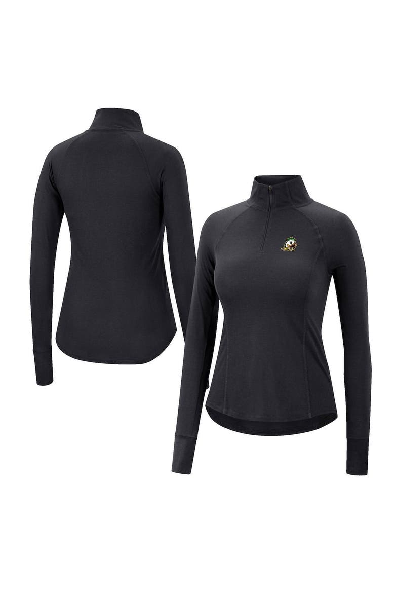 Women's Colosseum Black Oregon Ducks Core Quinn Raglan Quarter-Zip Top, Main, color, Black