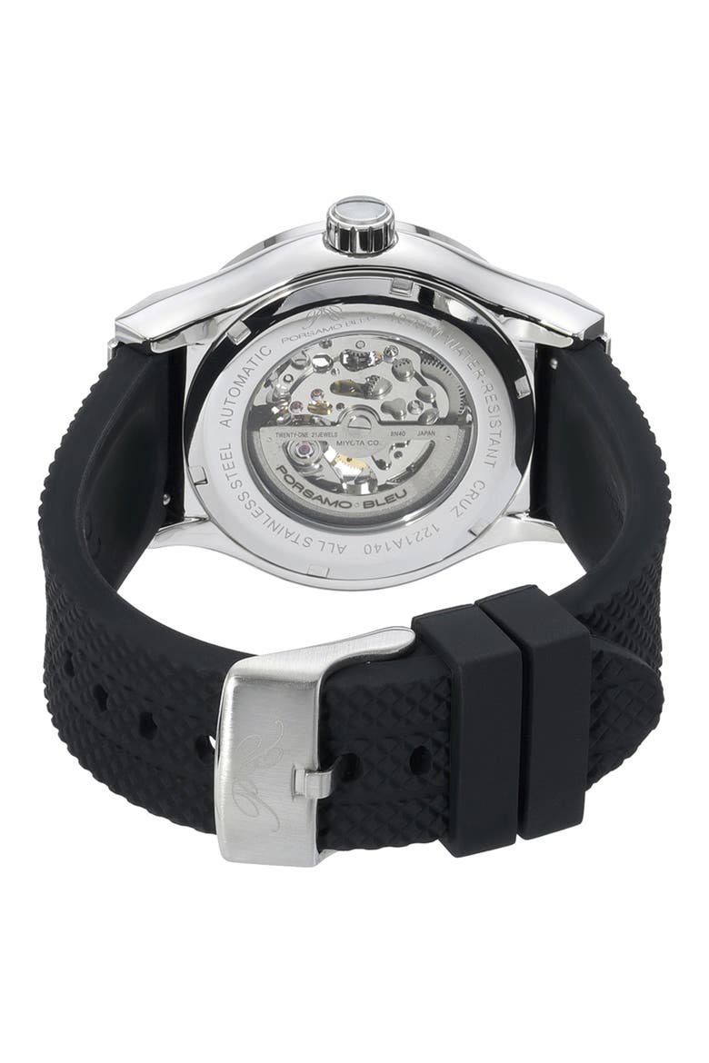 Cruz Silicone Strap Watch, 45mm, Alternate, color, BLACK