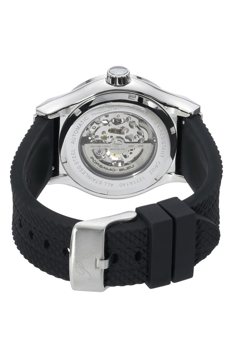 PORSAMO BLEU Cruz Silicone Strap Watch, 45mm, Alternate, color, Black