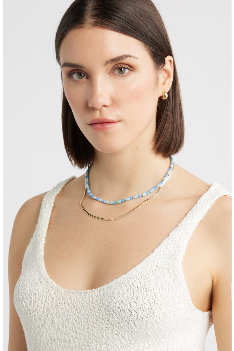 Set of 2 Beaded & Snake Chain Necklaces, Alternate, color, BLUE MULTI- GOLD