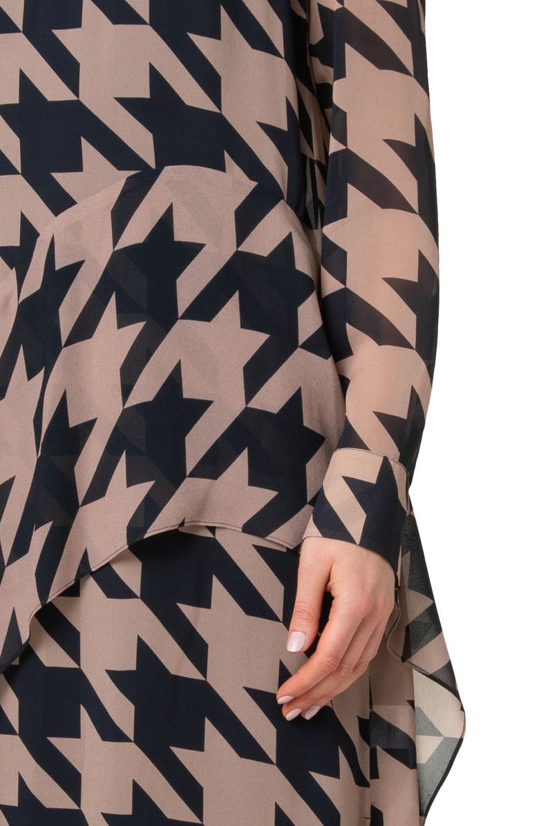 Akris punto Check Print Long Sleeve Layered Chiffon Midi Dress, Alternate, color, 