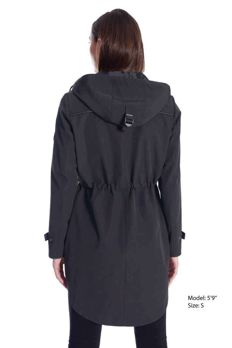 Kusawa - Mid-length Hooded Drawstring-Waist Raincoat, Alternate, color, Black