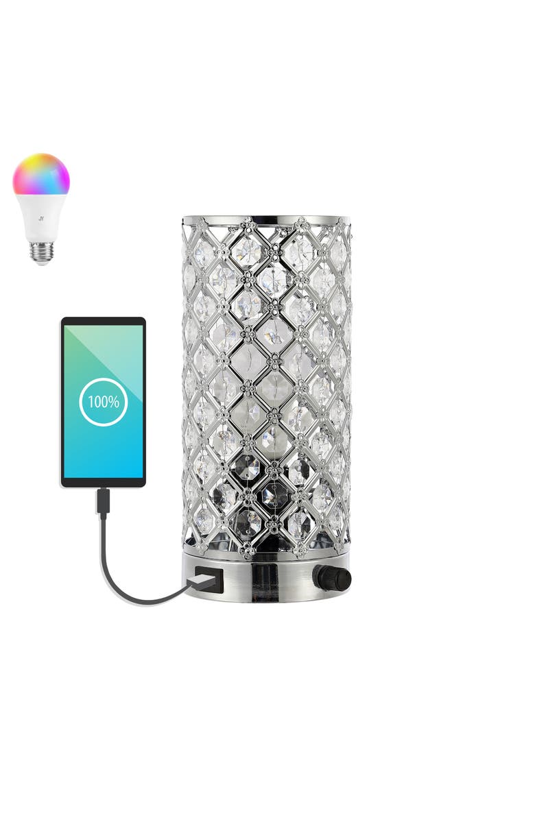 JONATHAN Y Lucie Mid-Century Modern Iron/Acrylic LED Mini Uplight Table Lamp with USB Charging Port and Smart Bulb, Alternate, color, 