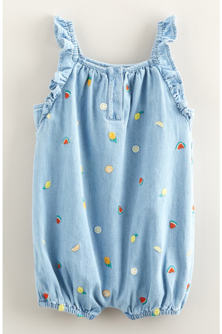Embroidered Denim Romper, Alternate, color, AQUAMARINE WASH DITSY FRUIT