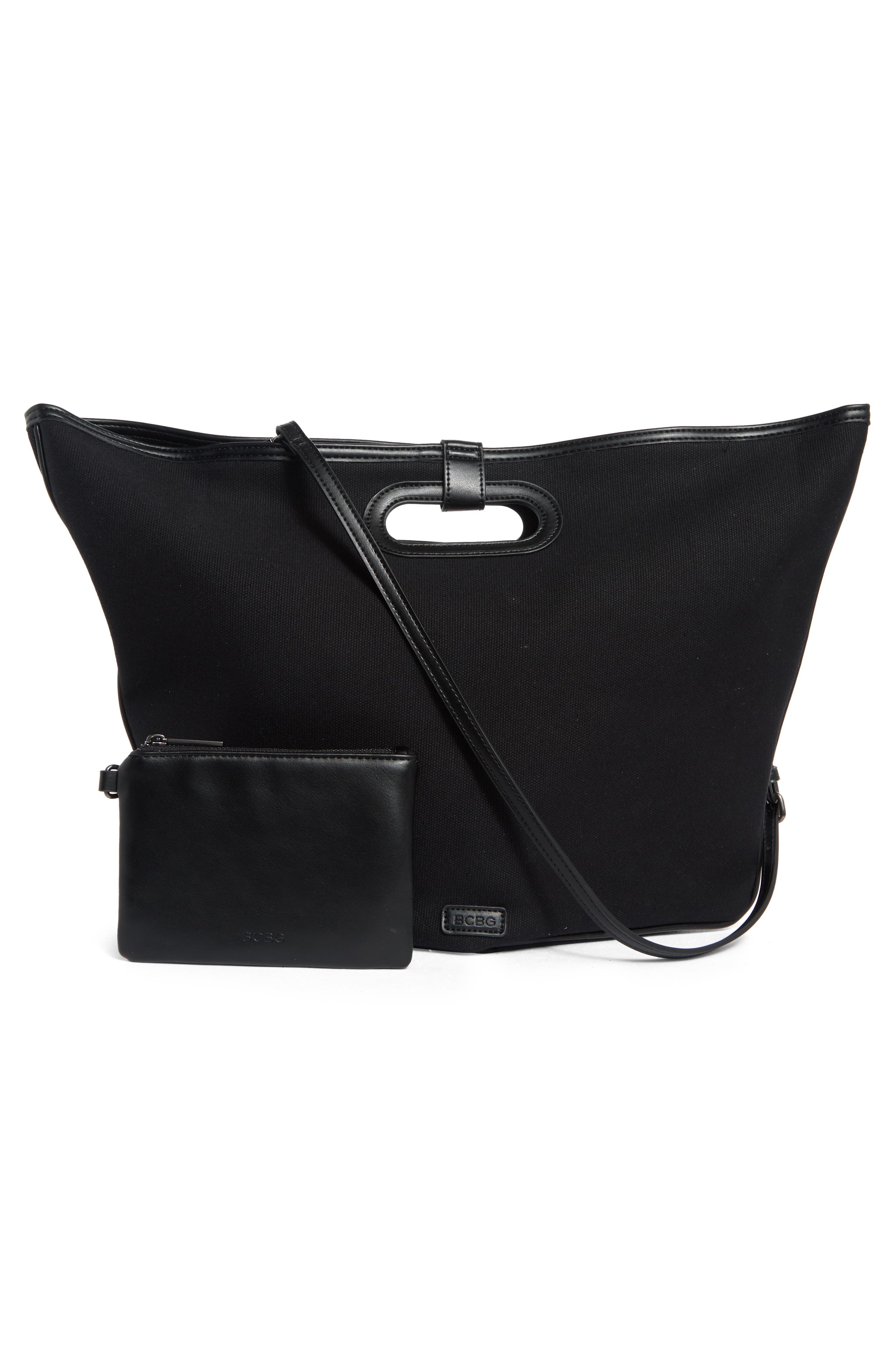 BCBG Canvas Water Repellent Tote Bag with Pouch, Alternate, color, Black