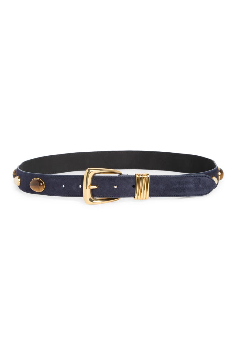 Arch Stone Embellished Suede Belt, Main, color, NAVY