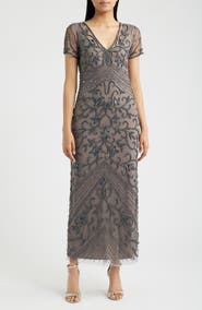 Pisarro Nights Beaded Mesh Column Gown