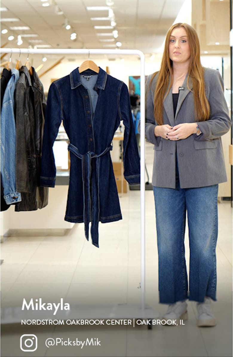 Jolena Long Sleeve Belted Denim Mini Shirtdress, sales video thumbnail