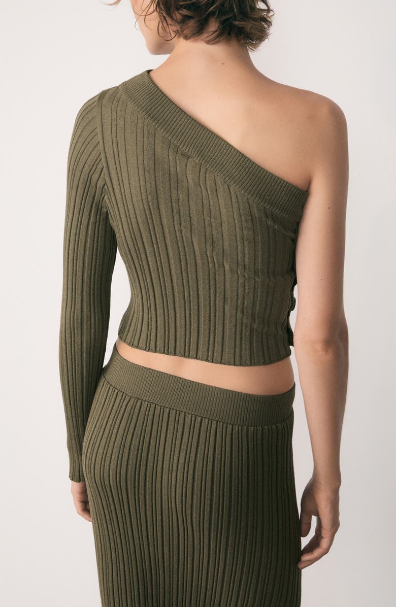 MANGO Asymmetric One-Shoulder Rib Sweater, Alternate, color, Khaki Green