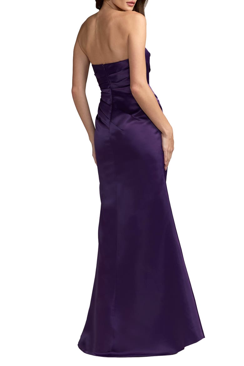 Women's Strapless Ruched Satin Gown with High Slit, Alternate, color, Purple