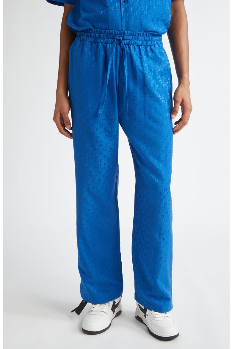 Logo Cotton & Silk Jacquard Pajama Pants, Main, color, BLUE - N
