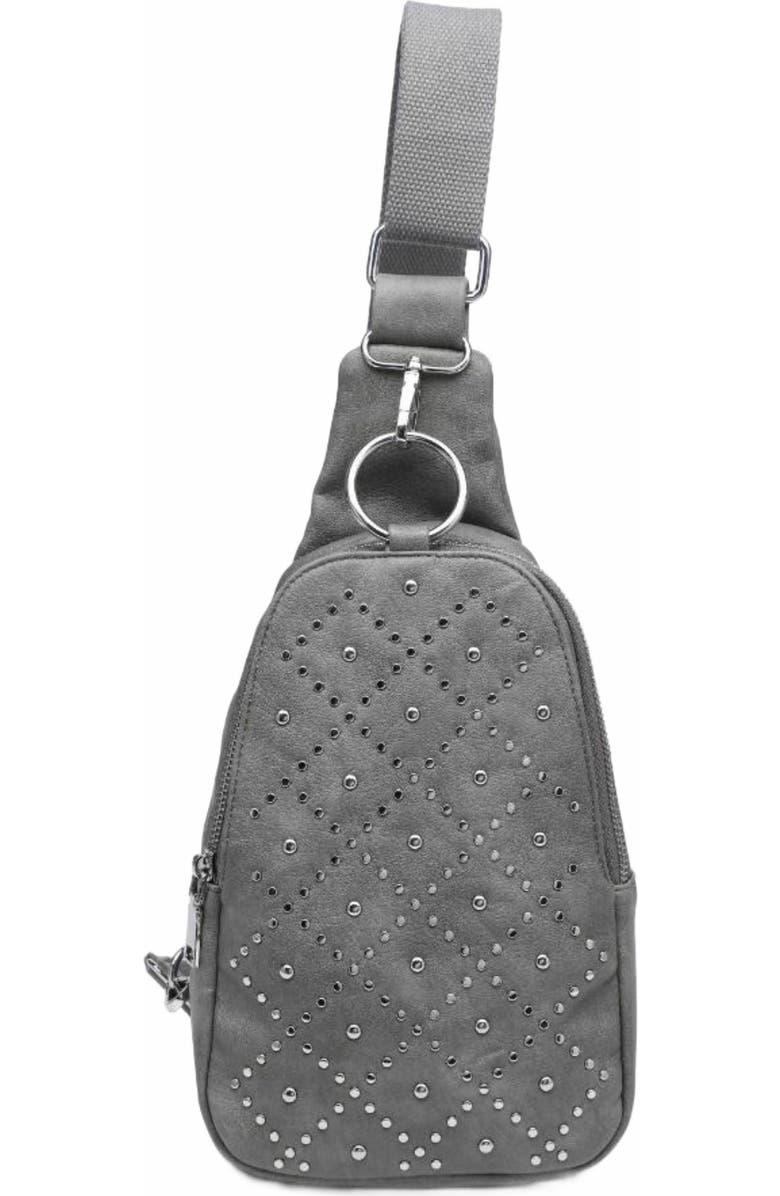 MODA LUXE Regina Studded Sling Backpack, Main, color, Grey