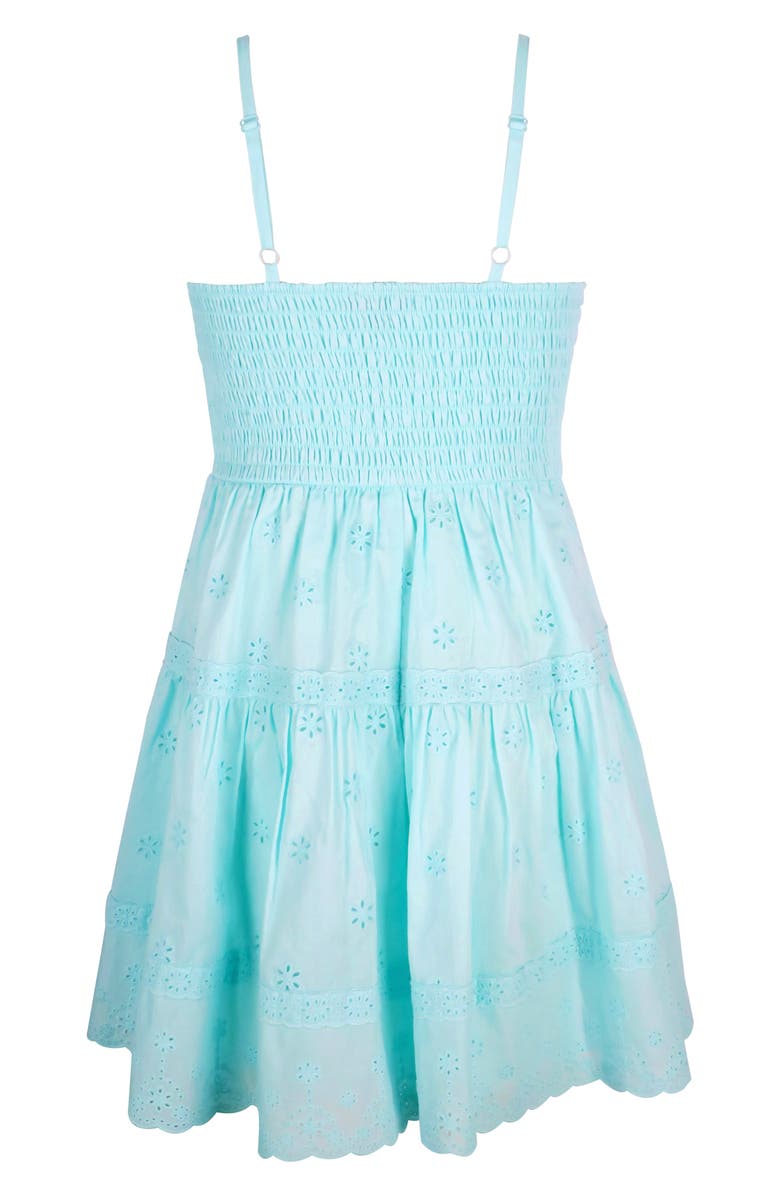Zunie Kids' Eyelet Smocked Cotton Sundress, Alternate, color, Aqua