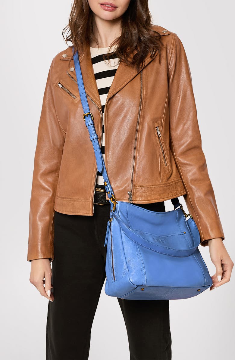 AMERICAN LEATHER CO. Austin Convertible Leather Shoulder Bag, Alternate, color, Pool Blue