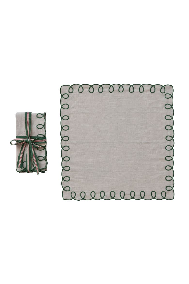 Cotton Scalloped Edge Napkins, Set of 4, Main, color, Green and Natural
