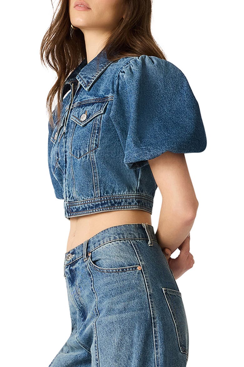 Marcy Cropped Puff Sleeve Jacket, Alternate, color, BLUE HEATHER