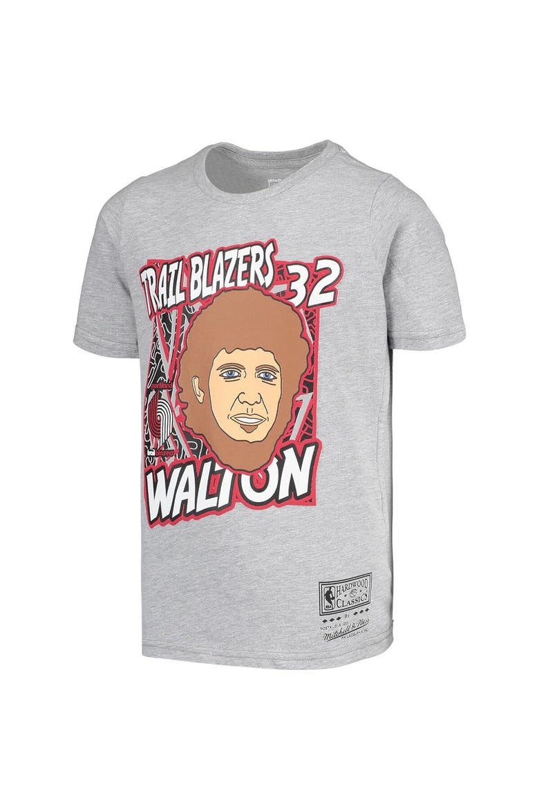 Youth Mitchell & Ness Bill Walton Gray Portland Trail Blazers Hardwood Classics King of the Court Player T-Shirt, Alternate, color, Gray
