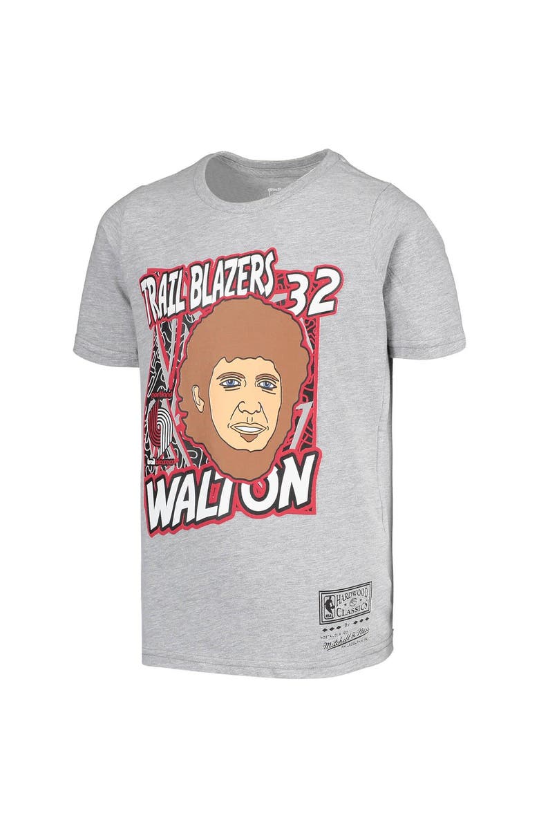 Mitchell & Ness Youth Mitchell & Ness Bill Walton Gray Portland Trail Blazers Hardwood Classics King of the Court Player T-Shirt, Alternate, color, Gray