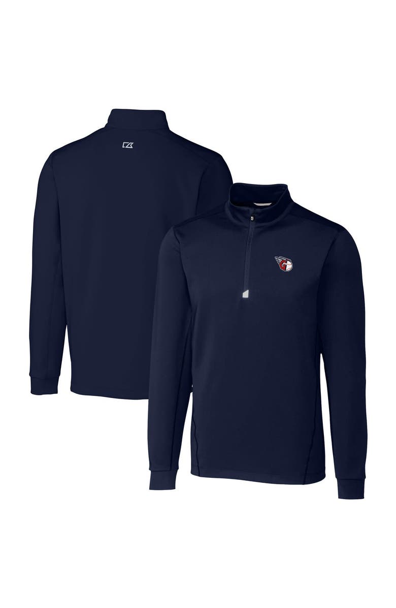 Cutter & Buck Men's Cutter & Buck  Navy Cleveland Guardians Traverse Stretch Quarter-Zip Pullover Top, Main, color, 
