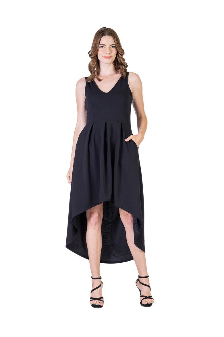 Sleeveless Fit N Flare High Low Dress, Main, color, Black