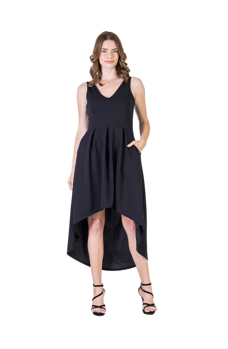 24seven Comfort Apparel Sleeveless Fit N Flare High Low Dress, Main, color, Black