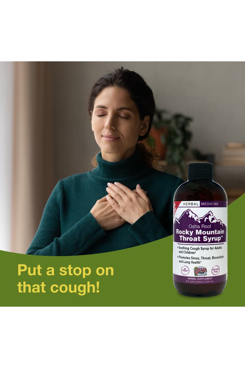 Rocky Mountain Throat Syrup - Supports Throat Wellness - Soothing Lung Health Support - Supports Sinus, Throat, Bronchiole & Lung Health - Gluten-Free & Vegan - 8 fl oz, Alternate, color, No Color
