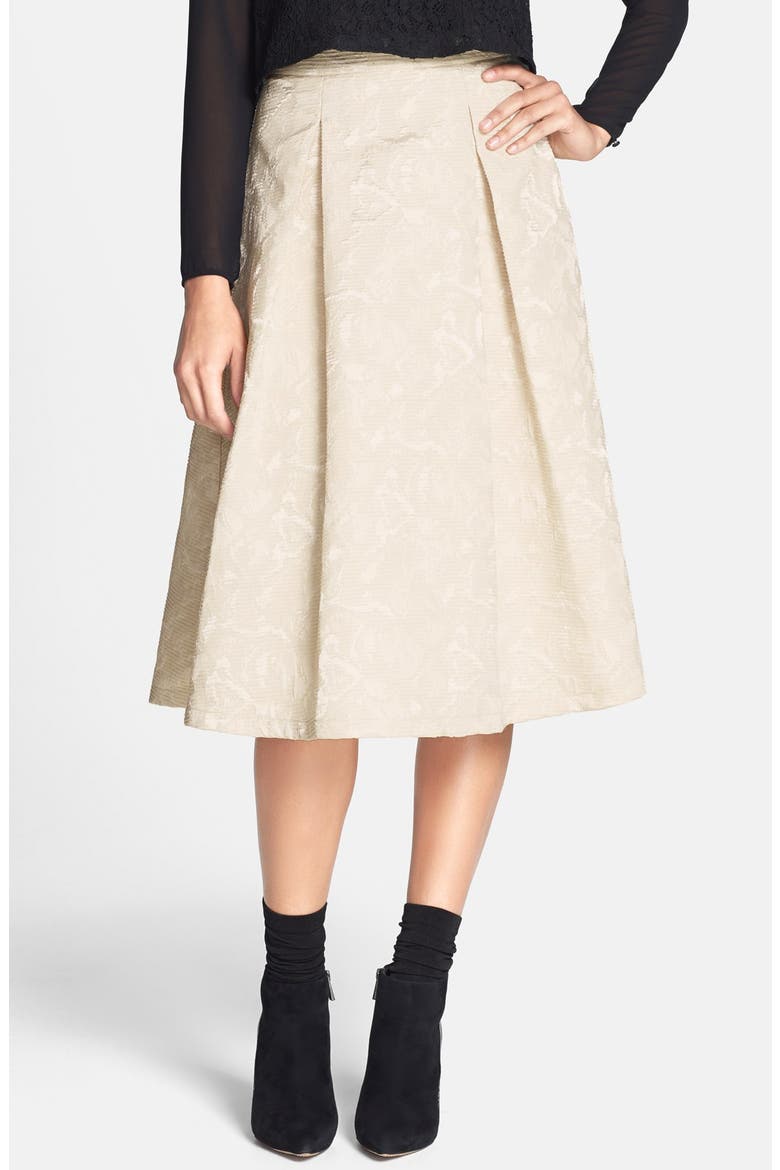 ASTR Textured Jacquard High Rise Midi Skirt (Nordstrom Exclusive), Main, color, CREAM