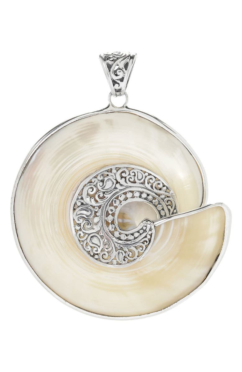 SAMUEL B. Balinese Mother of Pearl Swirl Pendant, Main, color, White