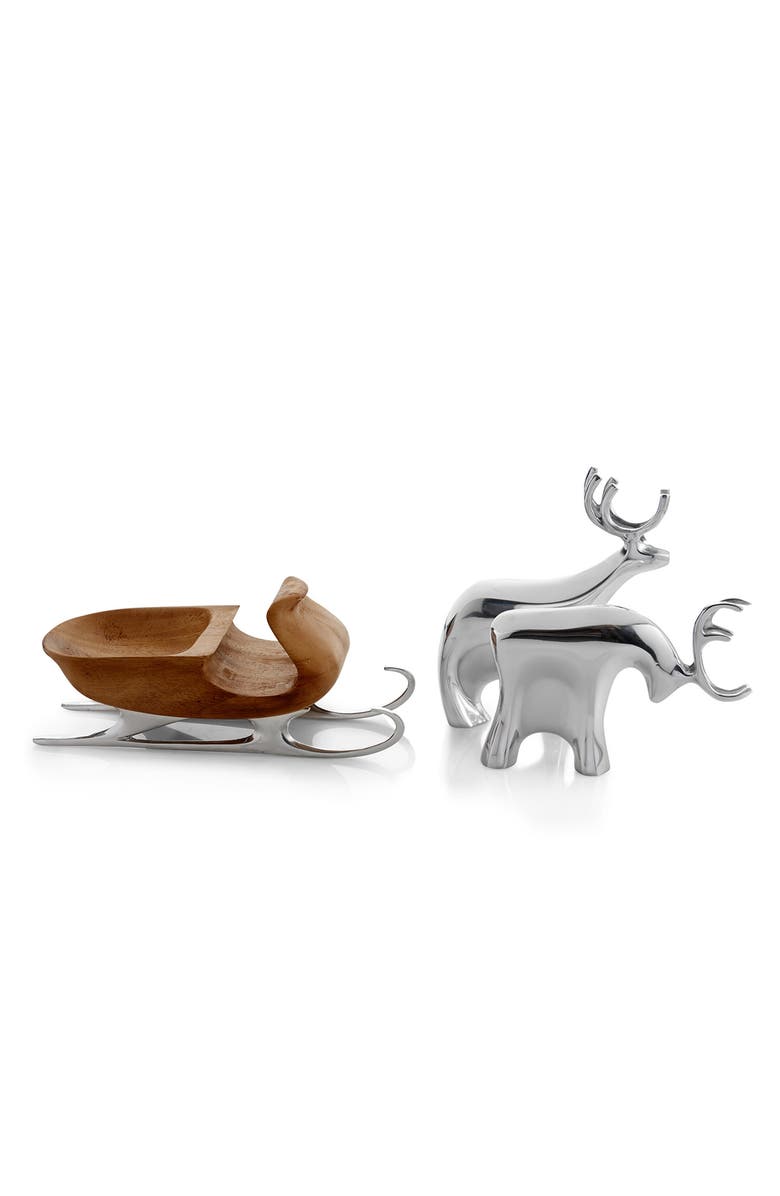 Nambé Sleigh & Reindeer Figurines, Alternate, color, Silver