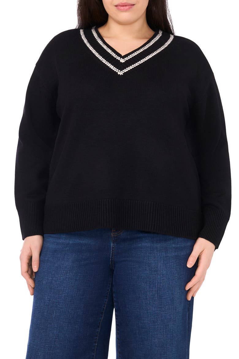 Embroidered Trim Sweater, Main, color, RICH BLACK